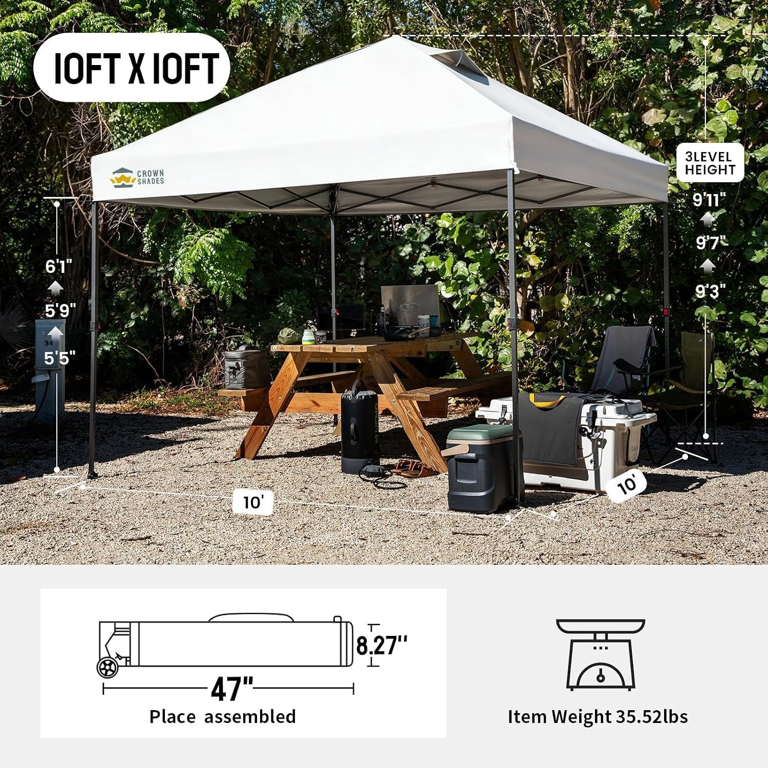 crown-shades-10x10-pop-up-canopy-tent-outdoor-canopy-white-patented-centerlok-one-push-instant-outdoor-canopy-with-sto-n-go-bag-8-stakes-4-sand-bags-waterproof-vented-beach-camping