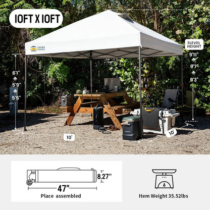 CROWN SHADES 10X10 Pop up Canopy Tent, Outdoor Canopy, White | Patented CENTERLOK One Push Instant,Outdoor Canopy with STO-N-GO Bag,8 Stakes &4 Sand Bags,Waterproof,Vented,Beach,Camping2