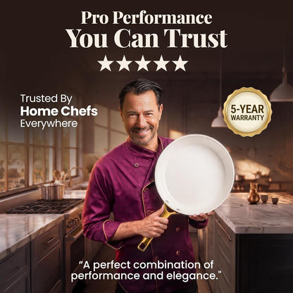 Hammered 10 Pc Pots and Pans Set Non Stick Ceramic Cookware | Heavy Duty 3.0MM Gauge, Non Toxic PFOA/PTFE/PFOS Free Ceramic & Titanium, Induction Compatible, Oven & Dishwasher Safe5