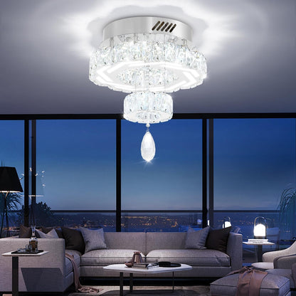 12" Modern Crystal Chandeliers Silver Flush Mount Ceiling Chandelier Mini Chandelier for Hallway LED Dimmable Crystal Pendant Light for Dining Room Living Room Bedroom2