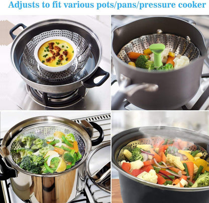 Vegetable Steamer Basket for Cooking Food, Stainless Steel Veggie Steam Basket for Pot, Folding Expandable Steaming Insert with Extendable Handle Fits Various Size Pot, 5.1" to 9"7