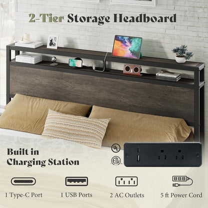King Size Platform Bed Frame with Charging Station3
