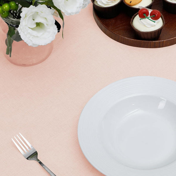 Waterproof Faux Linen Table Cloth, 60 In-Round, Pink3