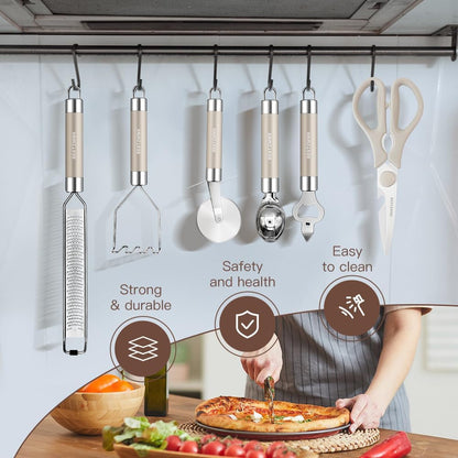 Kitchen Utensils Set-Silicone Cooking Utensils-33Pcs Non-Stick Silicone Cooking Kitchen Utensils Spatula Set with Holder-Best Kitchen Cookware with Stainless Steel Handle (Khaki)6
