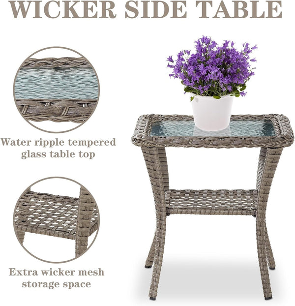 5 Piece Swivel Rocker Glider Outdoor Chairs Set of 2 with Ottoman and Glass Side Table Patio Bistro Furniture Set, Comfort High Back Wicker Patio Conversation Set for Deck Porch Sunroom8