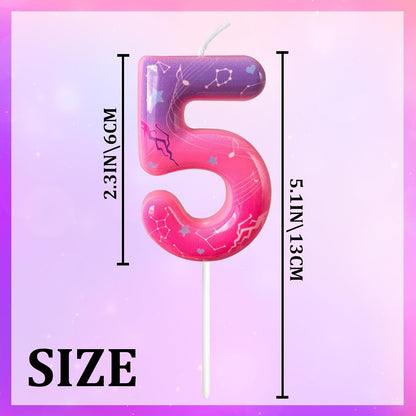 K-Pop Pink Purple Number Birthday Candle – Trendy Cake Decoration for Themed Parties, Sparkly Gradient Cake Topper for Girls Birthday Party Decoration for Teens（Number 5）2