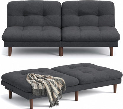 67'' Futon Sofa Bed, Modern Linen Couch with Adjustable Backrest1