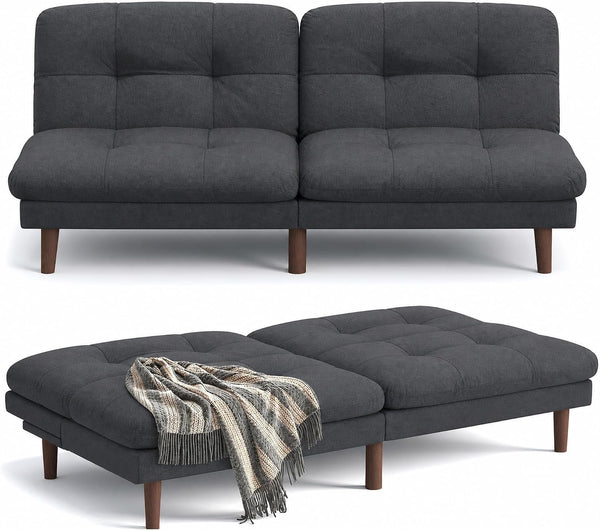 67'' Futon Sofa Bed, Modern Linen Couch with Adjustable Backrest1