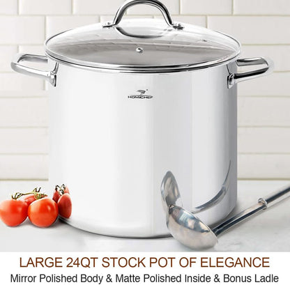 LARGE STOCK POT 24 Quart with Lid - Nickel Free Stainless Steel Cookware Stockpot 24 Quart - Healthy Cookware Polished Stockpots - Heavy Duty Induction Pot Soup Pot with Lid2