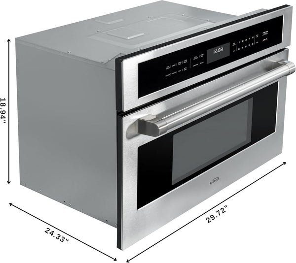 30 In. Built-In Microwave with Convection Oven and Air Fryer, 1000W Power with NEMA 5-20P Plug, 10 Levels, UL Listed and 1.6 Cu. Ft. Capacity in Stainless-Steel (KM-CWO30-SS)3
