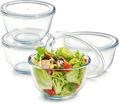 5 Inch Glass Mixing Bowls Set of 4, round Glass Serving Bowls with Lid for Salad, Pasta, Soup, Cereal-Dishwasher & Microwave & Oven Safe1