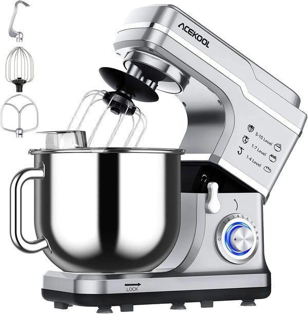 7 Quart Stand Mixer, Stable Design, 660W Tilt-Head Stand Mixer with 10-Speed Stepless Control for Bread, Pizza, Cake and Cookie Dough, Large Stainless Steel Bowl, Silver1
