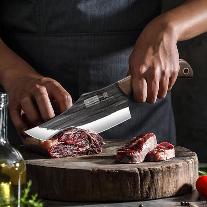8 Pieces Butcher Kitchen Knife Set, Hand Forged High Carbon Stainless Steel Magnetic Knife Block Set & 6.5 Inch Serbian Chef Knife, High Carbon Steel Meat Cleaver Knife for Meat Cutting7