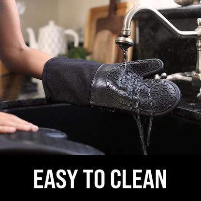 Bpa-Free Silicone Oven Mitts Ultra Heat Resistant up to 500°F - Oven Mitts with Thick Cotton Liner - Long Slip Resistant Pot Holders, Flexible Oven Gloves - Black 13.7"7