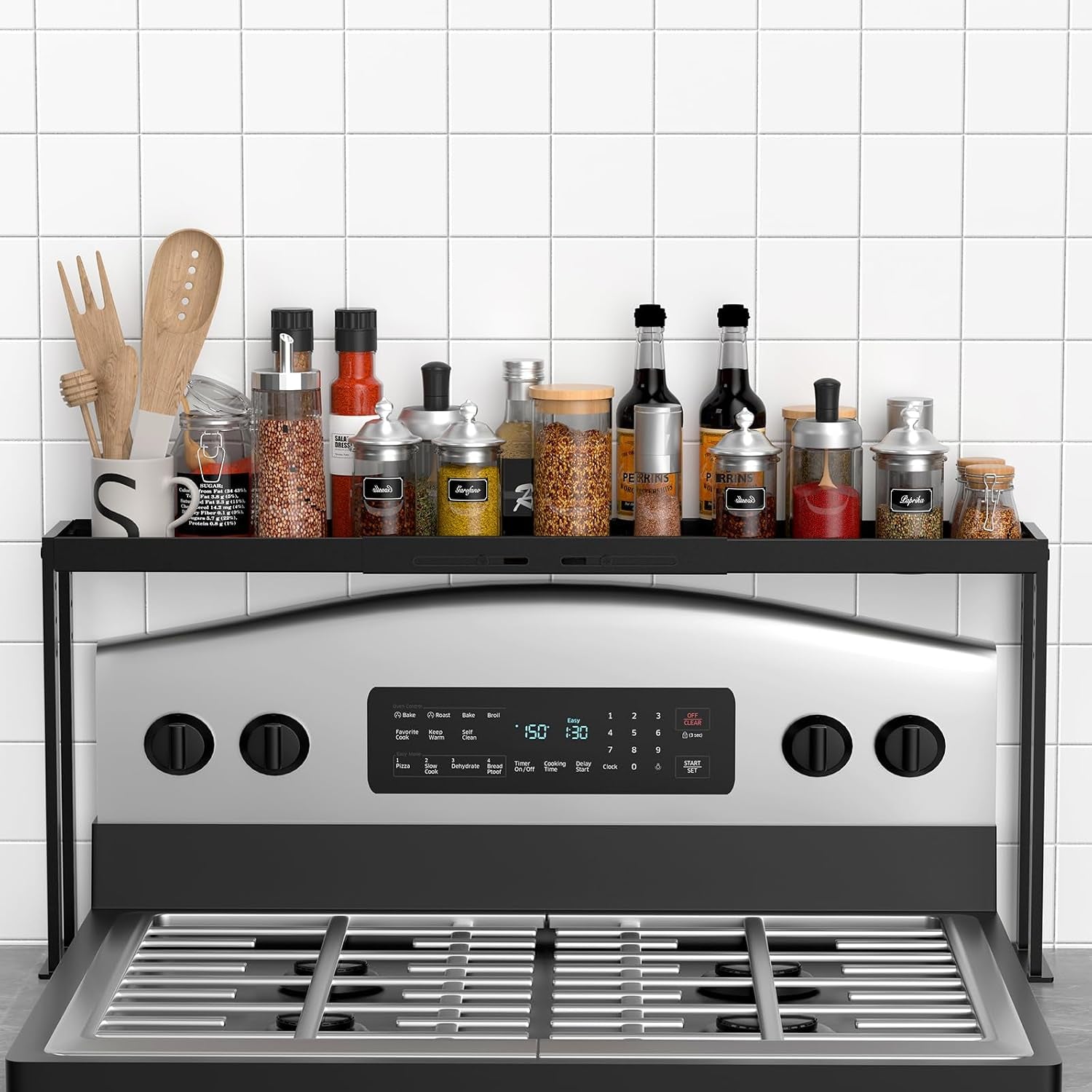 stove-top-shelf-kitchen-over-shelf-for-stove-stove-spice-rack-for-top-adjustable-27-33inch-fits-various-stove-lengths-kitchen-spice-organizer-condiments-and-bbq-sauces-black