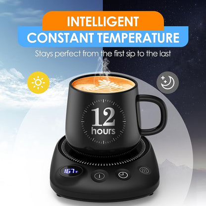 Coffee Mug Warmer-Fastest Heating & Highest Temperature, Coffee Cup Warmer for Desk Auto Shut Off, 4 Temp Settings & 1-12H Timer, Smart Electric Mug & Candle Warmer for Coffee, Tea (Black)4