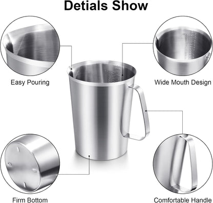 3 Pack Stainless Steel Measuring Cups, 16/32/64 Oz Metal Pitchers2