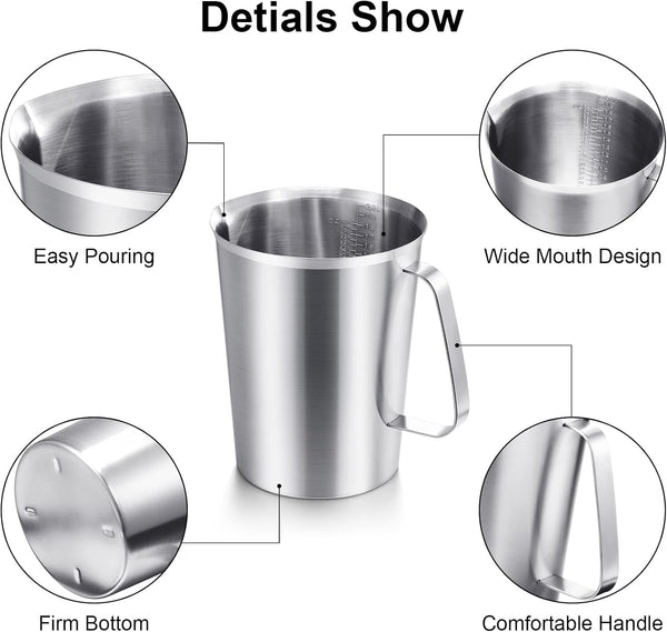 3 Pack Stainless Steel Measuring Cups, 16/32/64 Oz Metal Pitchers2