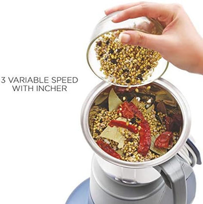 Excel Pro 3-Jar Mixer Grinder Kitchen Grinding Genius 750 Watt Powerful Motor, 3 Variable Speed with Incher, 110V,Blue6