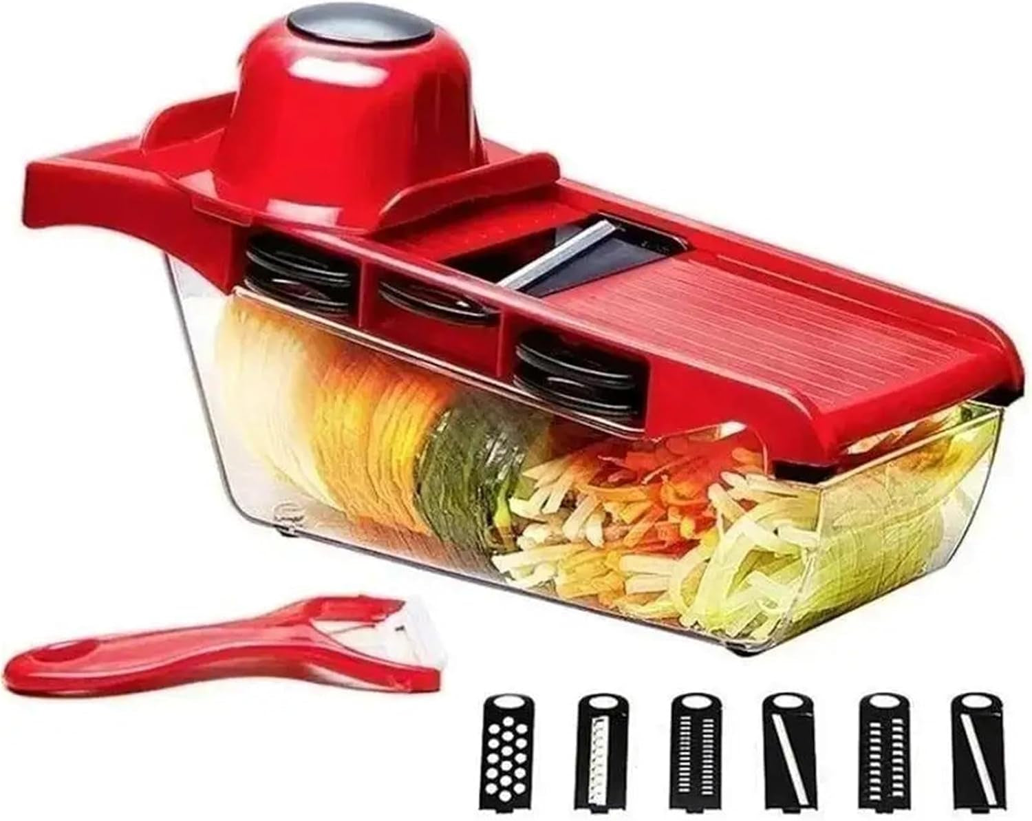 6-in-1-vegetable-slicer-and-cutter-with-steel-blade-potato-peeler-carrot-grater-dicer-kitchen-tool-set-red