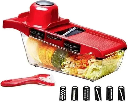 6 in 1 Vegetable Slicer and Cutter with Steel Blade Potato Peeler Carrot Grater Dicer Kitchen Tool Set Red2