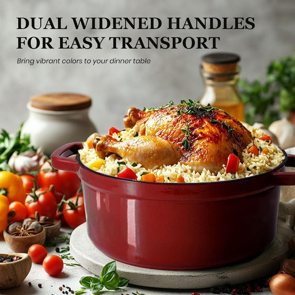 Enameled Cast Iron Dutch Oven - 5QT Pot with Lid Recipe Potholders | Pre-Seasoned Dutch Oven with Moisture-Sealing Lid, Oven Safe to 500°F, Heavy-Duty Cookware for Braising Stews Roasting Baking3