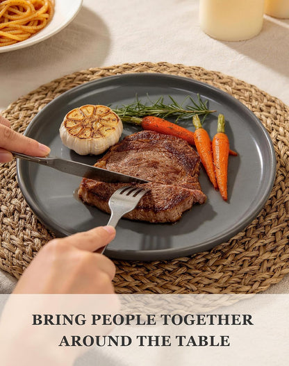 24-Piece Dinnerware Sets for 6, Ceramic Plates and Bowls Set with Partially Unglazed Base, Handcrafted Look, Stoneware Dishes Set for Kitchen, Gray, Dinner & Dining, Microwave & Dishwasher Safe9