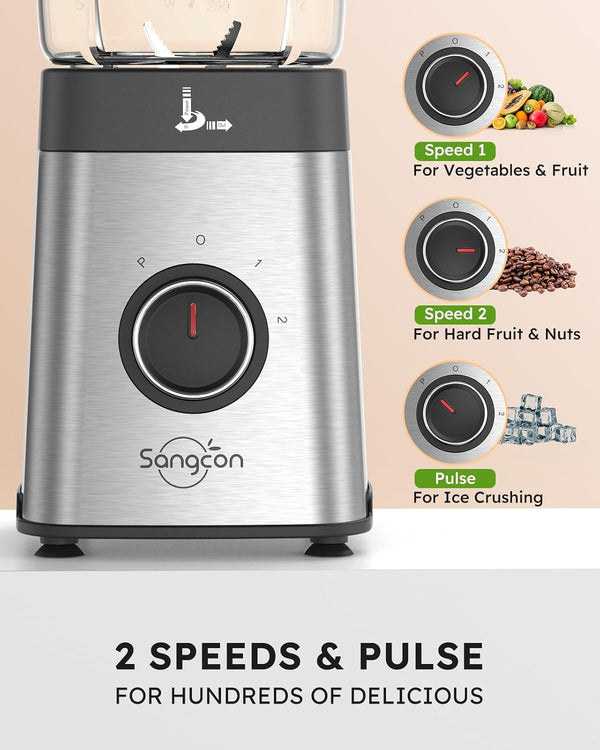 Blenders and Food Processor Combo for Kitchen, 5 in 1 Blender for Shakes and Smoothies, Meat Chopped, Grinding & More, 40 Oz Jar & 17Oz Cup with To-Go Lid, Stainless Steel Silver7
