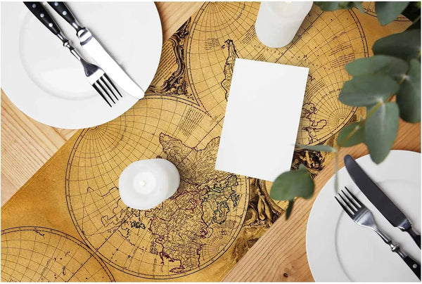 Table Runner Vintage World Map 1752 Orbis Vetus,Cotton Linen Table Runner Decoration for Kitchen Family Dinner Table Holiday Party Farmhouse Style 13 X 72 Inch1