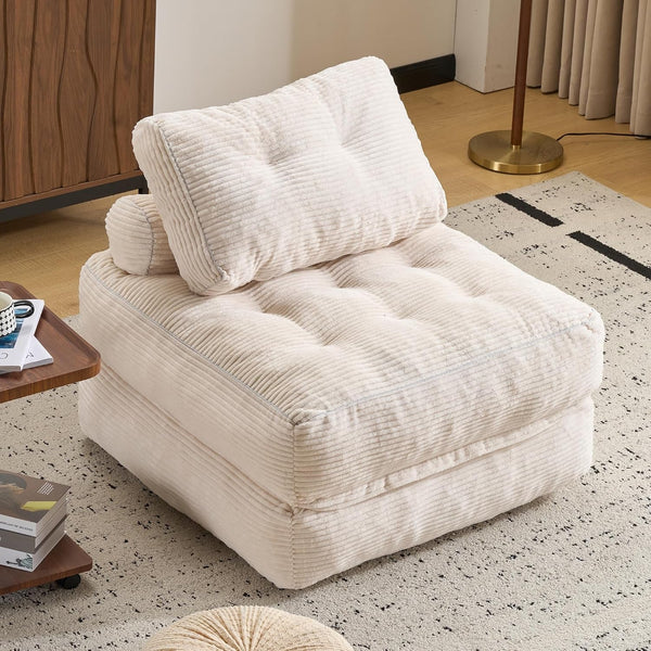 Folding Sofa Bed,Convertible Sleeper Chair for Adults, Folding Sofa Bed Foam Filling Couch with Pillow，Sleeper Chairs Single Size Floor Mattress,White1