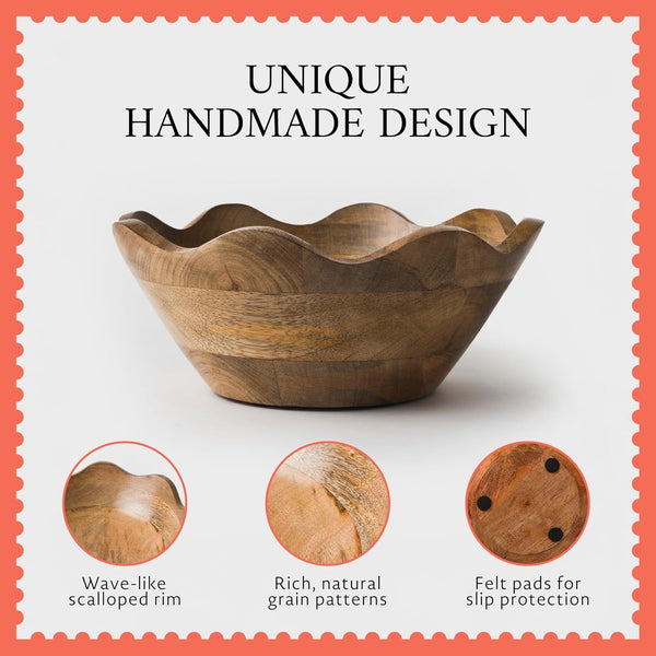 Premium Acacia Salad Bowl Set - Natural Finish, 10In and 12In, 2-Set8