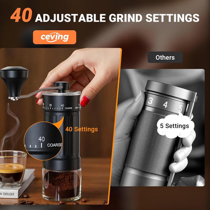 Mini Manual Coffee Grinder with 40 Adjustable Settings, Black | Portable Hand Coffee Bean Mill with Ceramic Conical Burrs, 30G Capacity, Ideal for Travel, Camping, French Press, Pour Over2