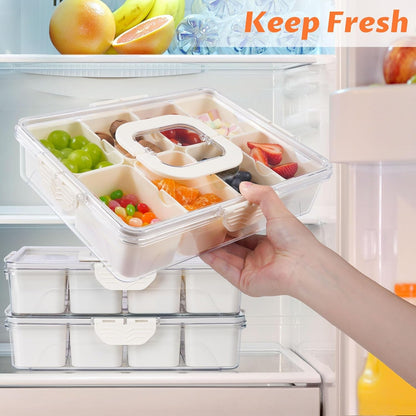 Snackle Box Container Dishwasher Safe Divided Serving Tray with Lid Handle | Charcuterie Board for Portable Snack Platters, Clear Organizer for Fruits Snacks, Perfect for Road Travel6