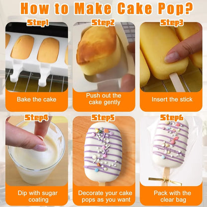 2 Pack Cake Pop Mold Silicone, 8 Cavity Reusable Cakesicle Molds | with 100 Sticks & Parcel Bags for Baking, Lollipops, Ice Cream, DIY Desserts, Cake Pop Maker Kit Easy Release4