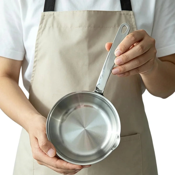 5.1 Inch Mini Egg Pan Stainless Steel Sauce Pan Omelet Pan with Pour Spout | 1/2 Quart Frying Pan, SUS304 Stainless Steel Mini Skillet for Egg Frying Pan, Butter Warmer, with 11" Scraper, Red5