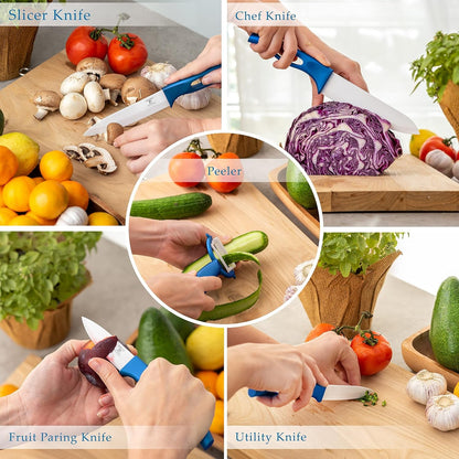 Kitchen Cutlery White Ceramic Knife Set, Ceramic Knife Set and Fruit Peeler, Rust Proof & Stain Resistant, Kitchen Cooking Knife Set 5 Pieces Blue Knives6