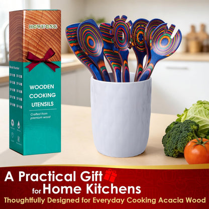 7-Piece Pakkawood Cooking Utensils Set, Colorful Wooden Spoons8