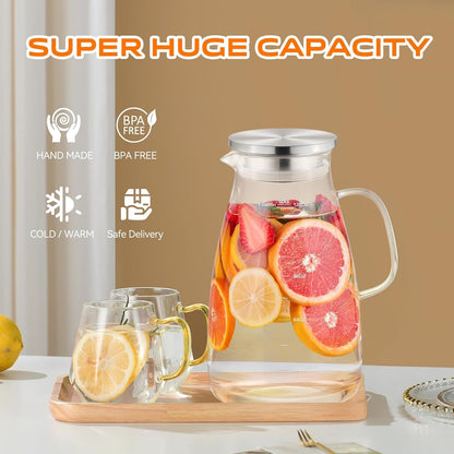 Glass Pitcher with Lid and Handle, Glass Water Pitchers, 1 Gallon | Thickened Borosilicate Glass Iced Tea Pitcher, Drip-Free Spout, Heat Resistant, Stovetop Dishwasher Safe Jug Jar2
