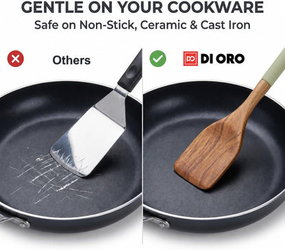DI ORO Wooden Kitchen Utensil Set - 5 Pc Spoon & Spatula, Sage4