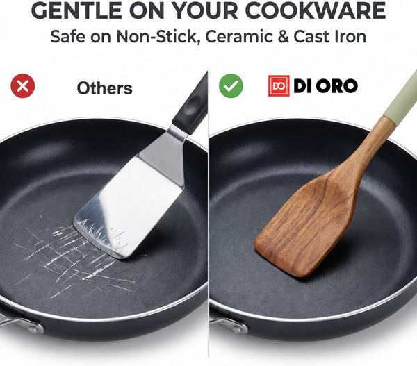 DI ORO Wooden Kitchen Utensil Set - 5 Pc Spoon & Spatula, Sage4