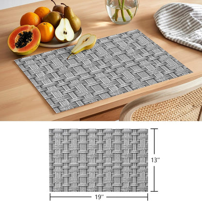 Woven Basket Placemats Set of 6 Rustic Minimalist Slate Gray Textured Weave Lattice 13X19 Inch Washable Non Slip Linen Table Mats, Placemats for Dining Table Party Kitchen Decor6