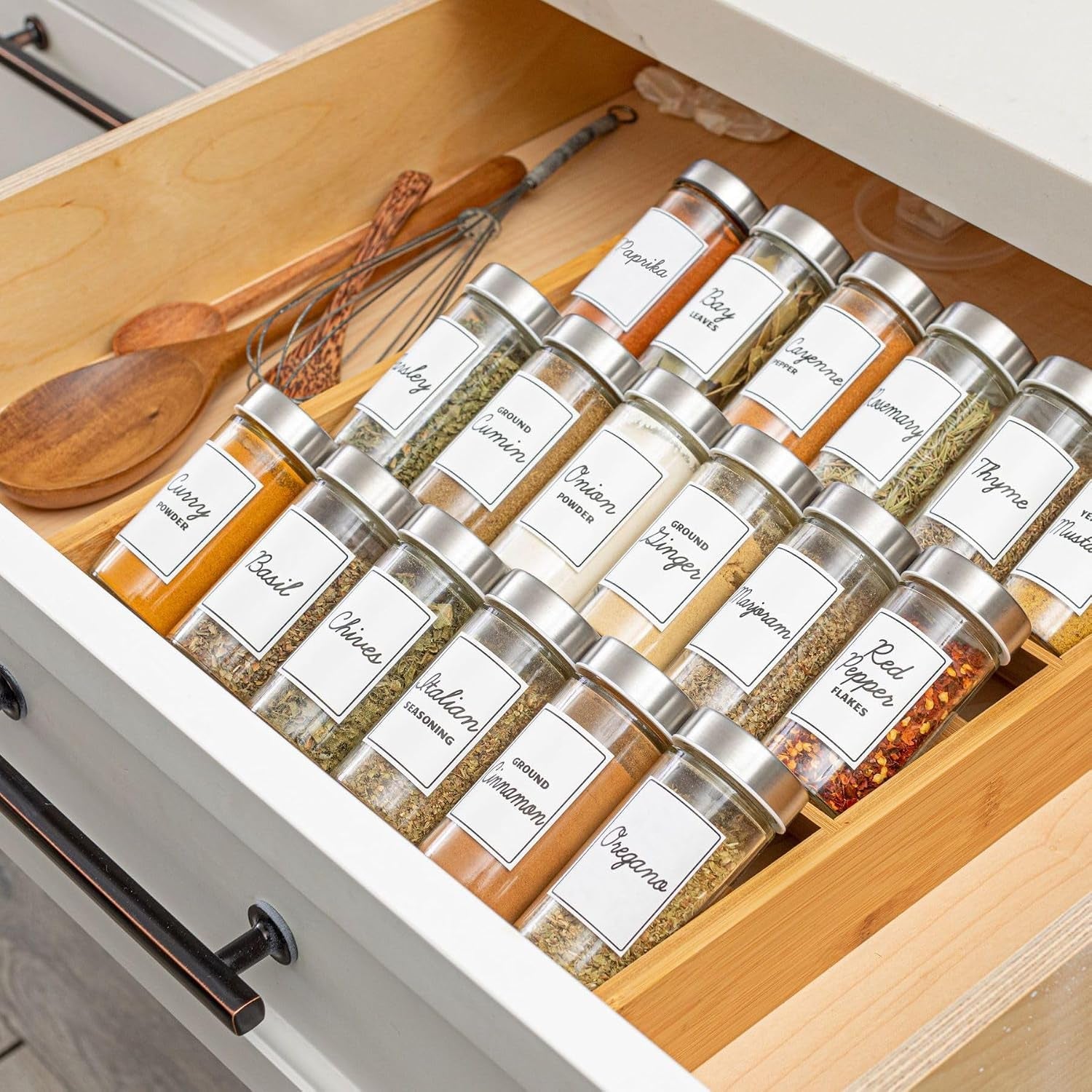 18-jar-bamboo-compact-spice-rack-with-spices-included-5-year-free-spice-refill-program-for-countertop-or-kitchen-drawer-with-glass-jars