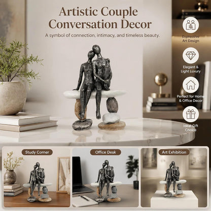 Romantic Couple Figurines Sculpture – Abstract Couple Sculpture on Stone Bench, Modern Home Decor Statue, Unique for Couple4