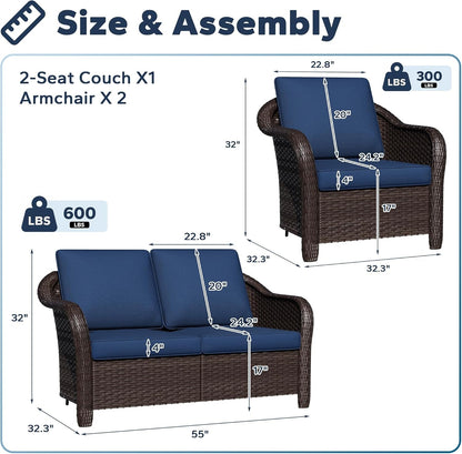 3 Piece Patio Furniture Set, Wicker Outdoor Conversation Set2