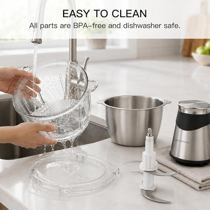 Electric Food Chopper 800W, Dual-Speed Meat Grinder With1.2L 304# Stainless Steel Bowl & 2.2L Glass Bowl, Bpa-Free Food Processor for Meat, Vegetables, and Nuts9