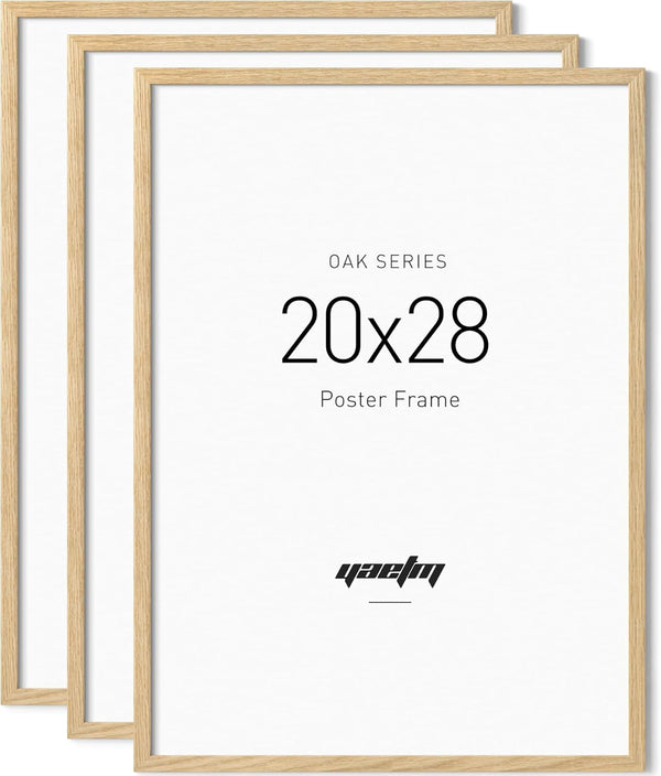 Minimalist 20X28 Oak Wood Frame for Poster, Natural Solid Wood 20X28 Picture Frame Set of 3, Lightweight, Wall Decor for Office, Gallery & Home (3 Pack, Oak)1