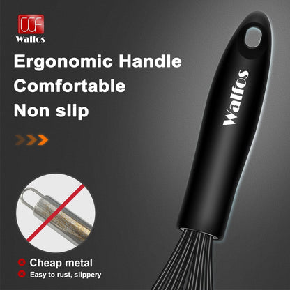 Silicone Whisk,Stainless Steel Wire Whisk Set of 3 -Heat Resistant 480°F Kitchen Whisks for Non-Stick Cookware,Balloon Egg Beater Perfect for Blending,Whisking,Beating,Frothing & Stirring,Black7
