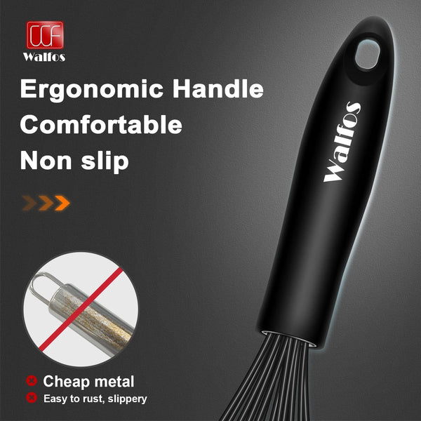 Silicone Whisk,Stainless Steel Wire Whisk Set of 3 -Heat Resistant 480°F Kitchen Whisks for Non-Stick Cookware,Balloon Egg Beater Perfect for Blending,Whisking,Beating,Frothing & Stirring,Black7
