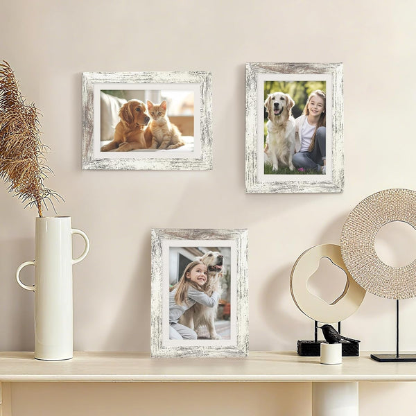 5X7 Picture Frames with 4X6 Mat Set of 2, Distressed White5