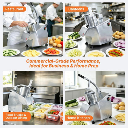Hakka Commercial Vegetable Chopper- Stainless Steel Electric Food Processor | 550W Automatic Multi-Function Cheese Grating Machine & 5-Blades with 2 Feeding Holes Carrots Potato Onion Slicer/Shred, 110V9